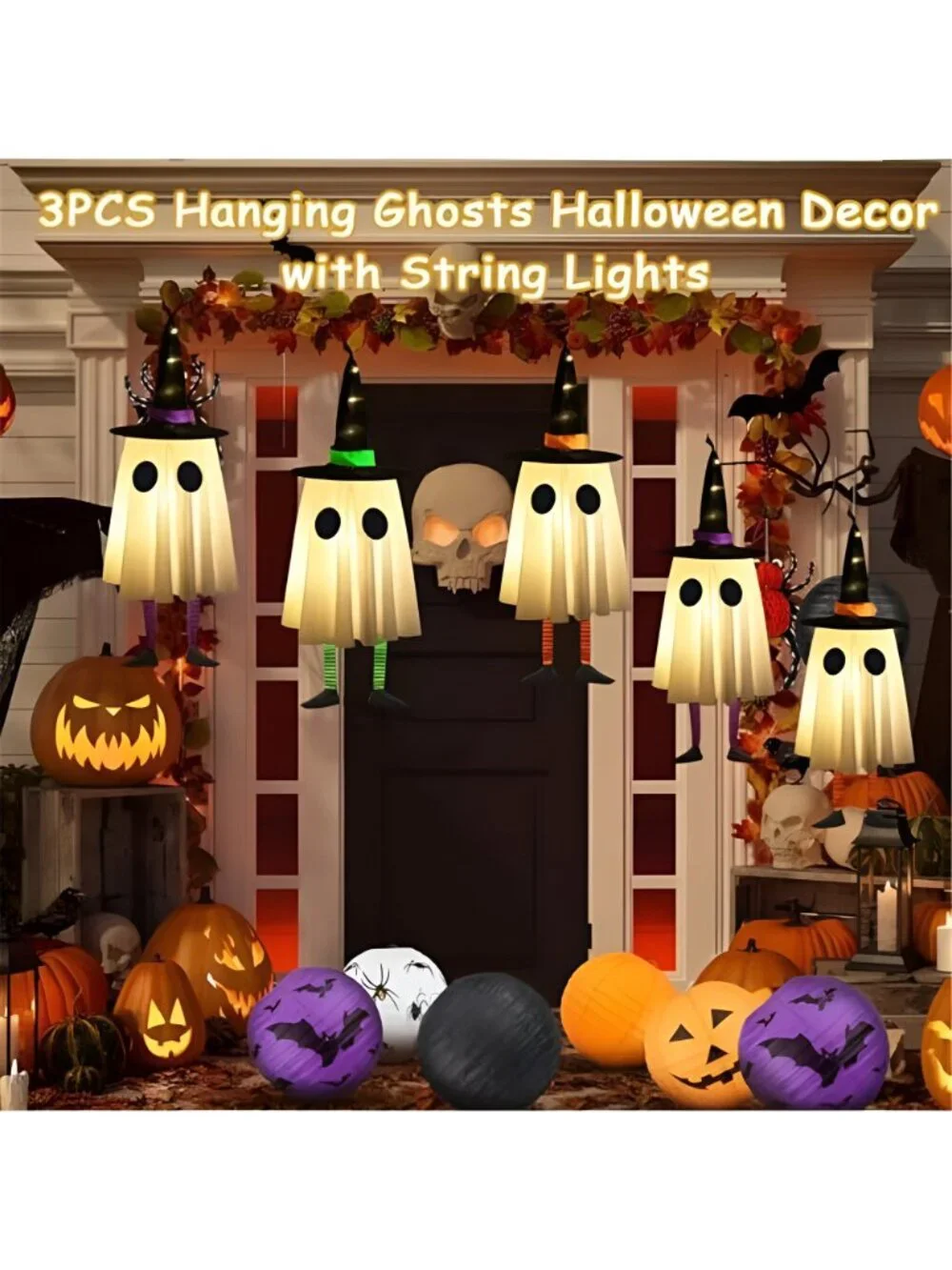 Halloween Decorations Outdoor, Spooky Ghost Halloween Decor with Witch Hat
